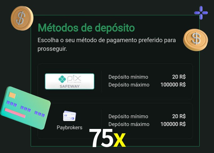 O cassino 75x oferece uma grande variedade de métodos de pagamento